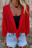 Hollow Out Long Sleeved Knitted Cardigan Jacket