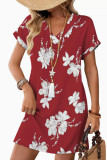 V-neck Printed Short Sleeved Beach Dress