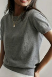 Solid Color Round Neck Short Sleeved Knitted Sweater