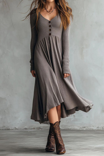 V-neck Long Sleeved Waist Cinched Dress