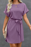 Satin Short Sleeved Waist Cinching Dress