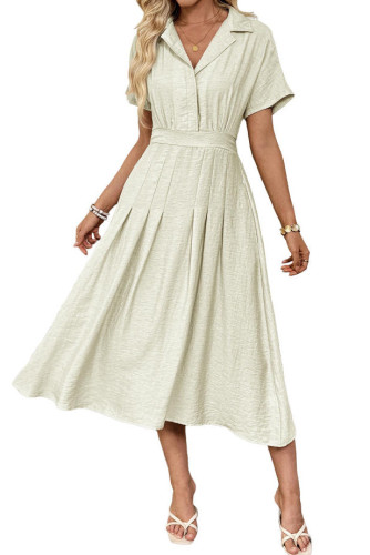 Lapel Waist Cinched Short Sleeve Shirt Dress