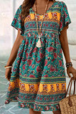 Floral Printed Short Sleeved Round Neck Dress