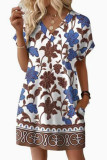 V-neck Printed Short Sleeved Beach Dress