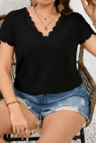 Large Size V-neck Short Sleeved Lace T-shirt