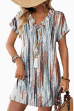 V-neck Printed Short Sleeved Beach Dress