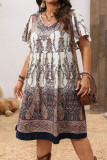 Floral Printed Short Sleeved Round Neck Dress
