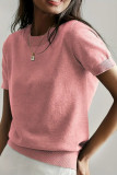 Solid Color Round Neck Short Sleeved Knitted Sweater