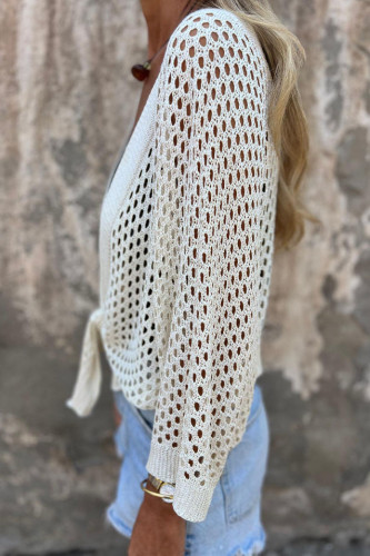 Hollow Out Long Sleeved Knitted Cardigan Jacket