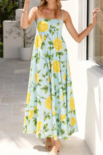 Flower Print High Waisted Sleeveless Camisole Dress