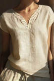 Vintage Lace V-neck Cotton Linen Shirt