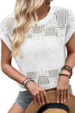 Round Neck Short Sleeved Lace Hollow Shirt