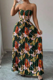 Strapless Slim Fit Printed Pleated Dress