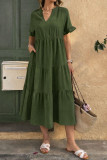 Solid Color V-neck Short Sleeved Dress