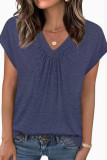 V-neck Pleated Short Sleeved T-shirt