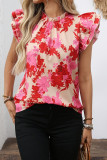 Floral Print Ruffle Edge Short Sleeved Shirt