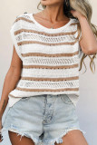 Round Neck Knitted Striped Short Sleeved Sweater