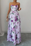 Strapless Slim Fit Printed Pleated Dress