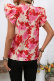 Floral Print Ruffle Edge Short Sleeved Shirt