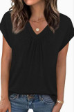 V-neck Pleated Short Sleeved T-shirt