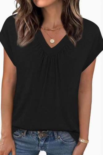 V-neck Pleated Short Sleeved T-shirt