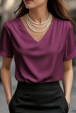V-neck Satin Short Sleeved T-shirt