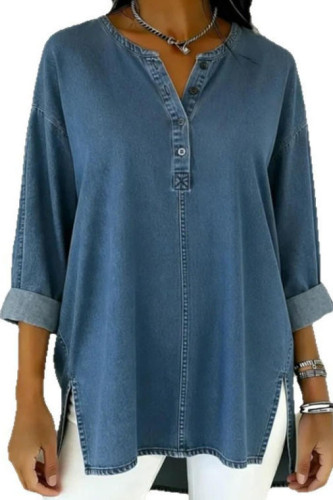 Washed Denim Irregular Long Sleeved Shirt