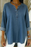 Washed Denim Irregular Long Sleeved Shirt