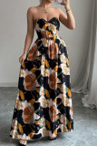 Strapless Slim Fit Printed Pleated Dress