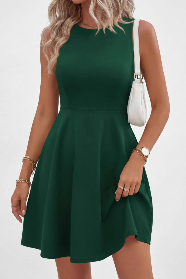 Solid Color Sleeveless Round Neck Slim Fit Dress