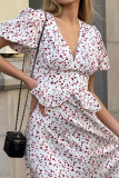 Printed Waist Cinching Bubble Short Sleeve Dress