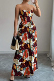 Strapless Slim Fit Printed Pleated Dress