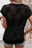 Round Neck Short Sleeved Lace Hollow Shirt