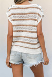 Round Neck Knitted Striped Short Sleeved Sweater