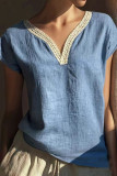 Vintage Lace V-neck Cotton Linen Shirt