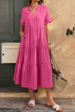 Solid Color V-neck Short Sleeved Dress