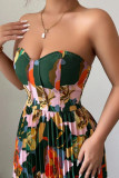 Strapless Slim Fit Printed Pleated Dress