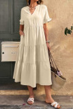 Solid Color V-neck Short Sleeved Dress