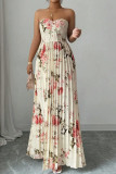 Strapless Slim Fit Printed Pleated Dress