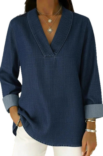 Solid Color Retro Cropped Sleeve Denim Shirt