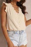 Swiss Dot Ruffled Short Sleeved V-neck Shirt