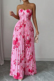 Strapless Slim Fit Printed Pleated Dress