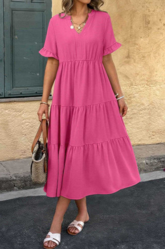 Solid Color V-neck Short Sleeved Dress