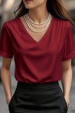 V-neck Satin Short Sleeved T-shirt