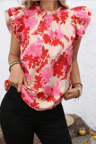 Floral Print Ruffle Edge Short Sleeved Shirt