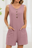 Solid Color Sleeveless Pocket Jumpsuit Shorts