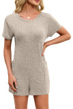 V-neck Loose Pocket Short Sleeved Jumpsuit
