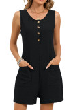 Solid Color Sleeveless Pocket Jumpsuit Shorts