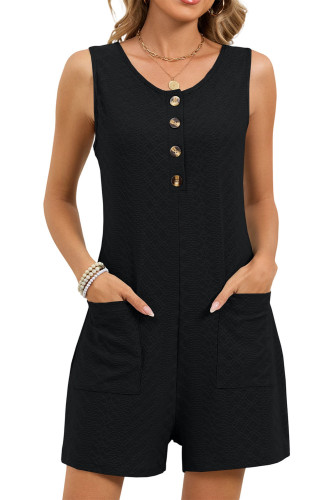 Solid Color Sleeveless Pocket Jumpsuit Shorts