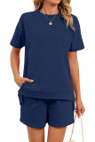 Round Neck T-shirt Drawstring Shorts Two-piece Set